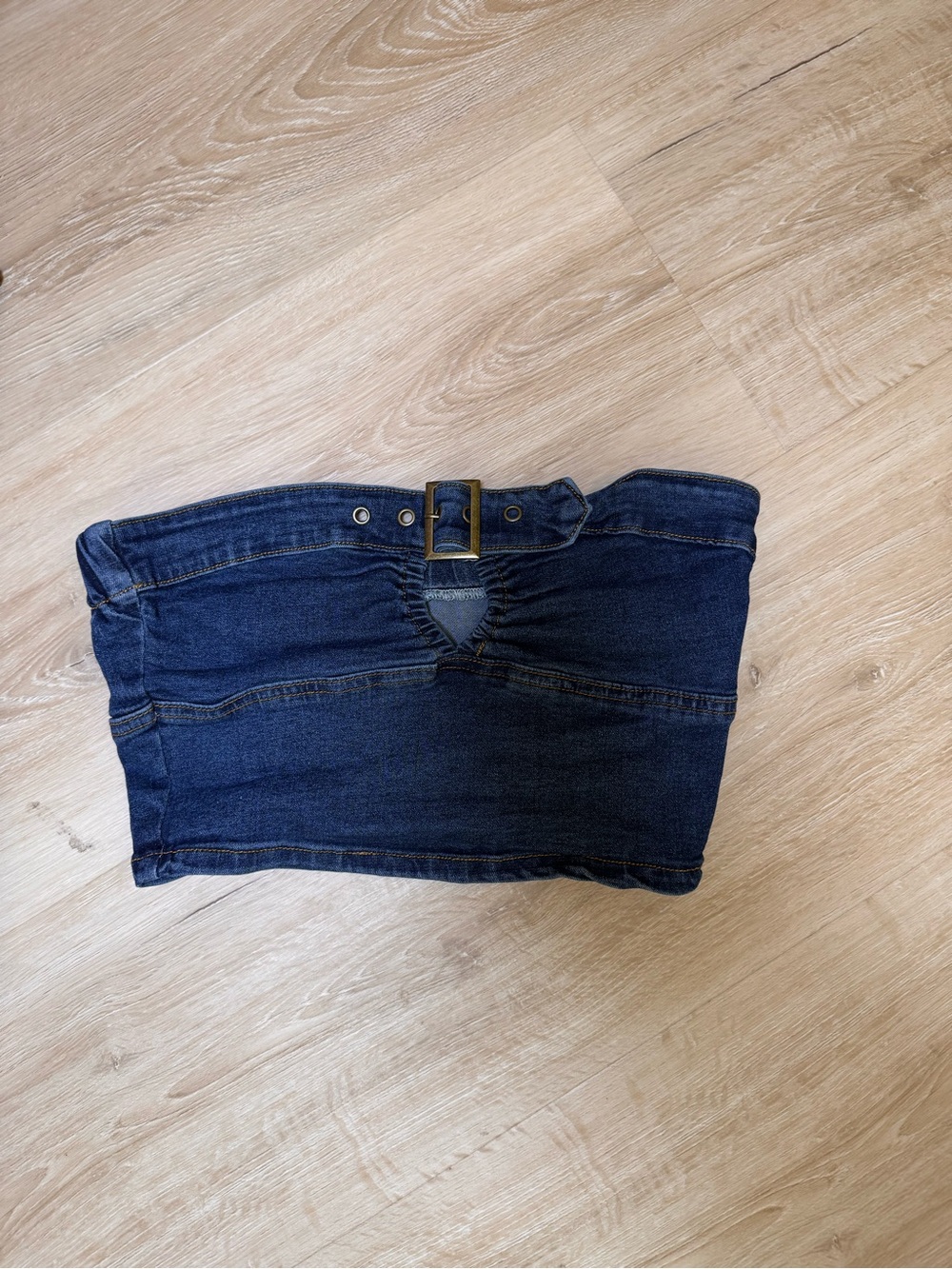 Cider Dark Blue Denim Strapless Tube Top with Front Buckle